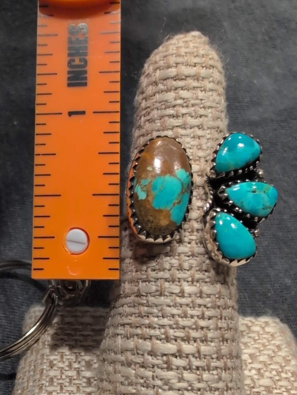 Turquoise Gemstone Cluster Adjustable Ring - Blue Turquoise - Picture 3 of 3